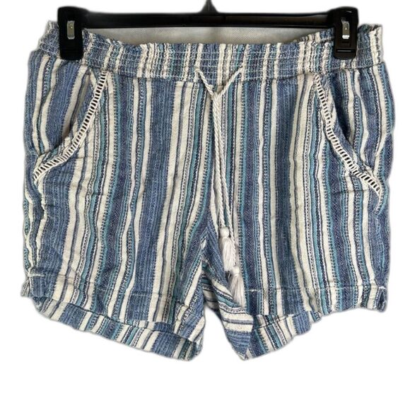 Briggs Linen Blend Blue White Vertical Striped Pull On Drawstring Shorts Sz MD - Picture 1 of 7
